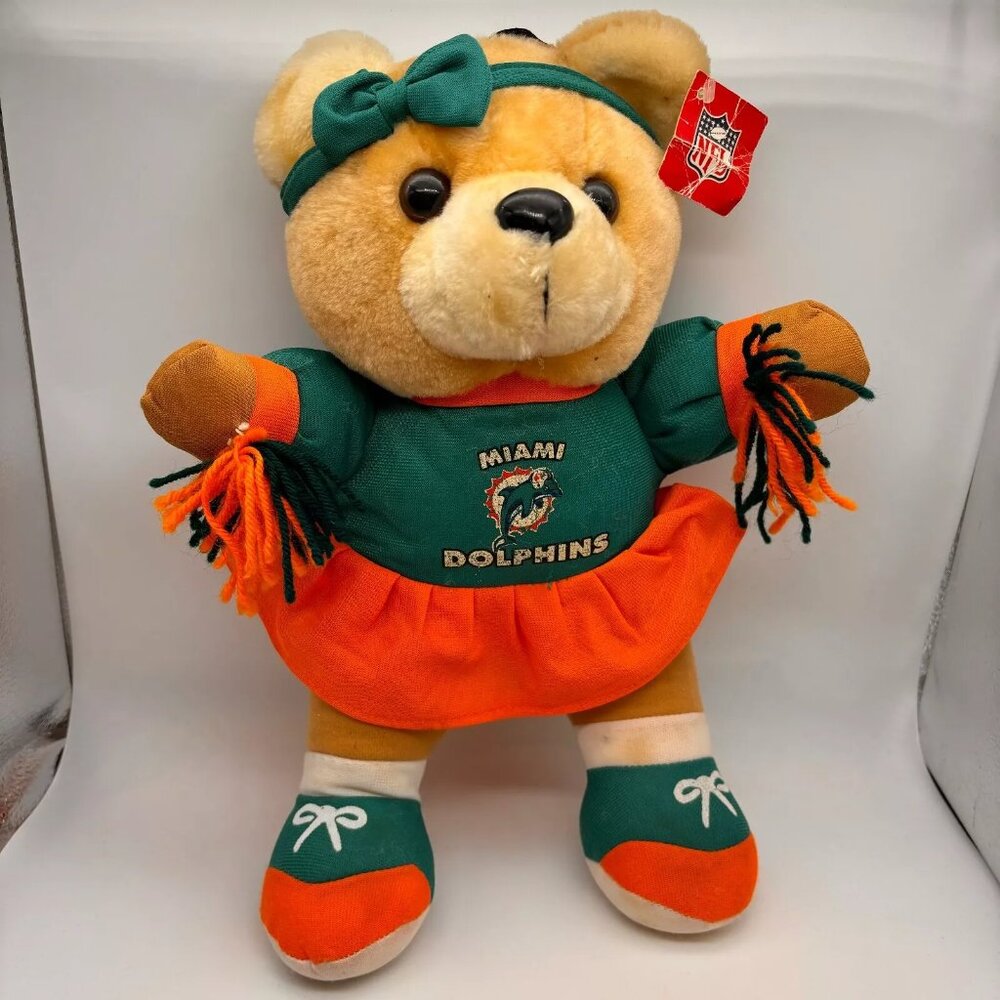 Vintage NFL Good Stuff Miami Dolphins Cheerleader Retro Logo Bear w/ Tags